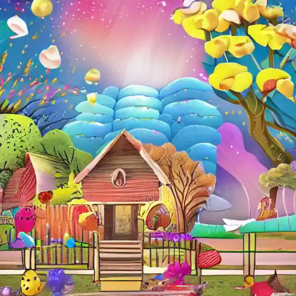 La imagen debe mostrar una escena colorida y atractiva con diez poemas juguetonos acompañados de ilustraciones encantadoras para atraer el interés de los jóvenes lectores en la poesía y la rima.